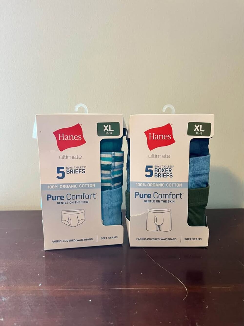 Hanes Ultimate Pure Comfort Boys' Briefs and Boxer Briefs XL 16-18, 5-Pack